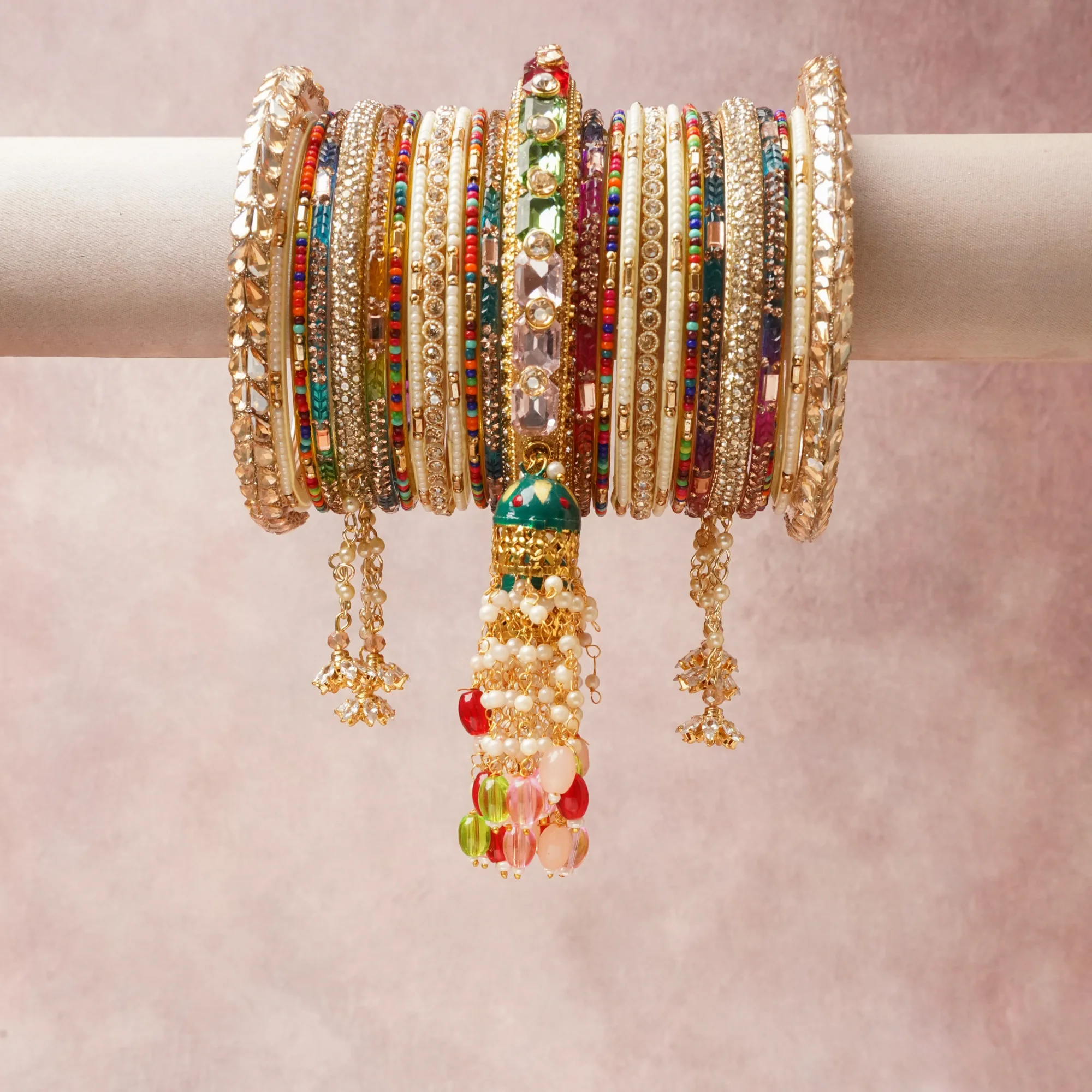 The Femminari Crown- Jewellery beyond luxury. A crown colour Gold-Toned Metal set, complemented by Clear Crystal, Emerald Green, Ruby Red, Amber, Cream, Hot Pink, Pale Rose Pink, Lime Green, Deep Sapphire Blue, Sky Blue, Orange, Mustard Yellow, Dark Forest Green Enamel, featuring Metal Alloy, Rhinestone, Faux Pearl, Glass Beads, Resin Beads, Enamel. A treat for the eyes, hands and heart- absolutely unforgettable.