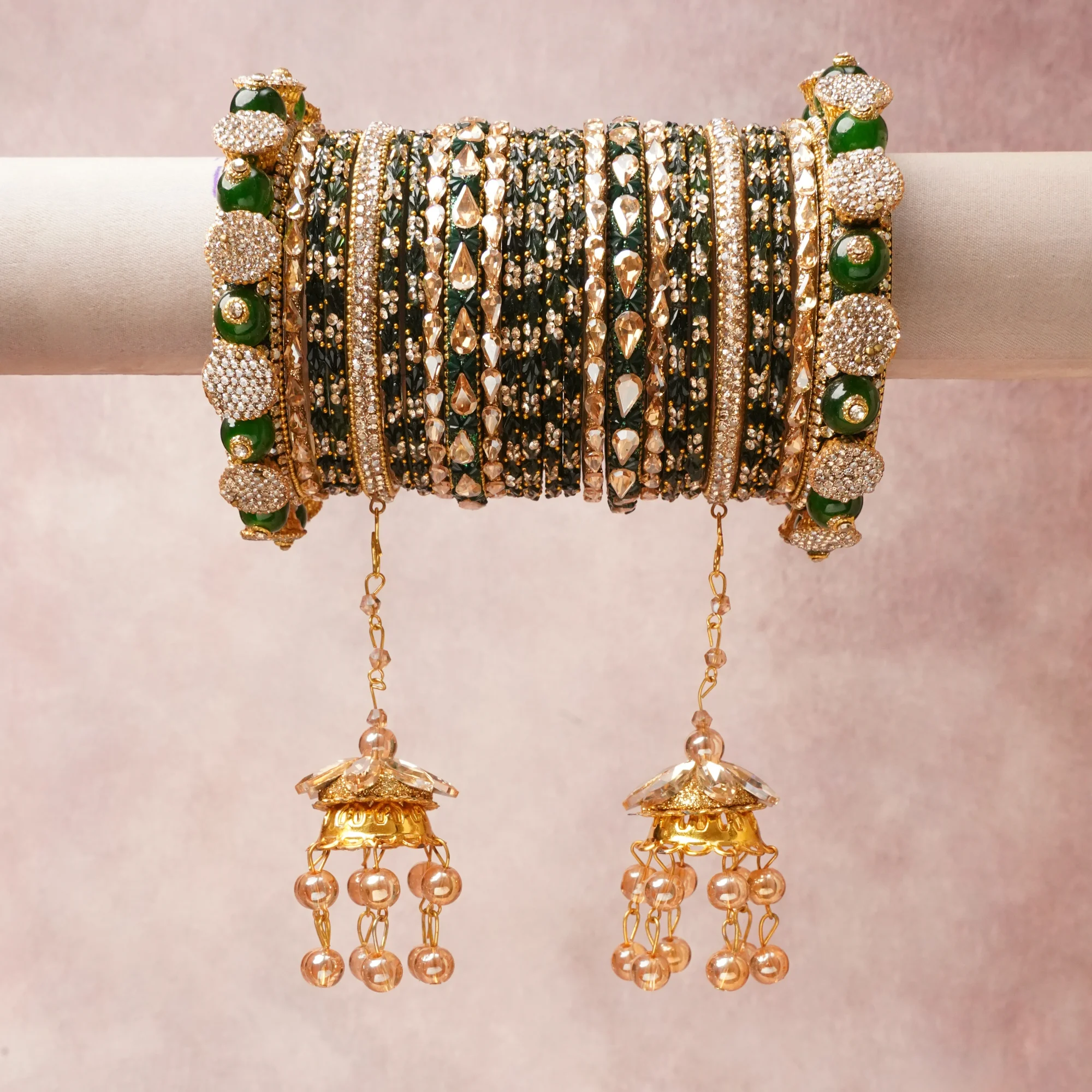 The Femminari Crown- Jewellery beyond luxury. A crown colour Deep Forest Green set, complemented by Rich Gold, Brilliant White, Champagne Amber, Emerald Green, featuring Gold-toned Metal Alloy, Enamel, Faceted Crystals, Glass Beads, Rhinestones. A treat for the eyes, hands and heart- absolutely unforgettable.