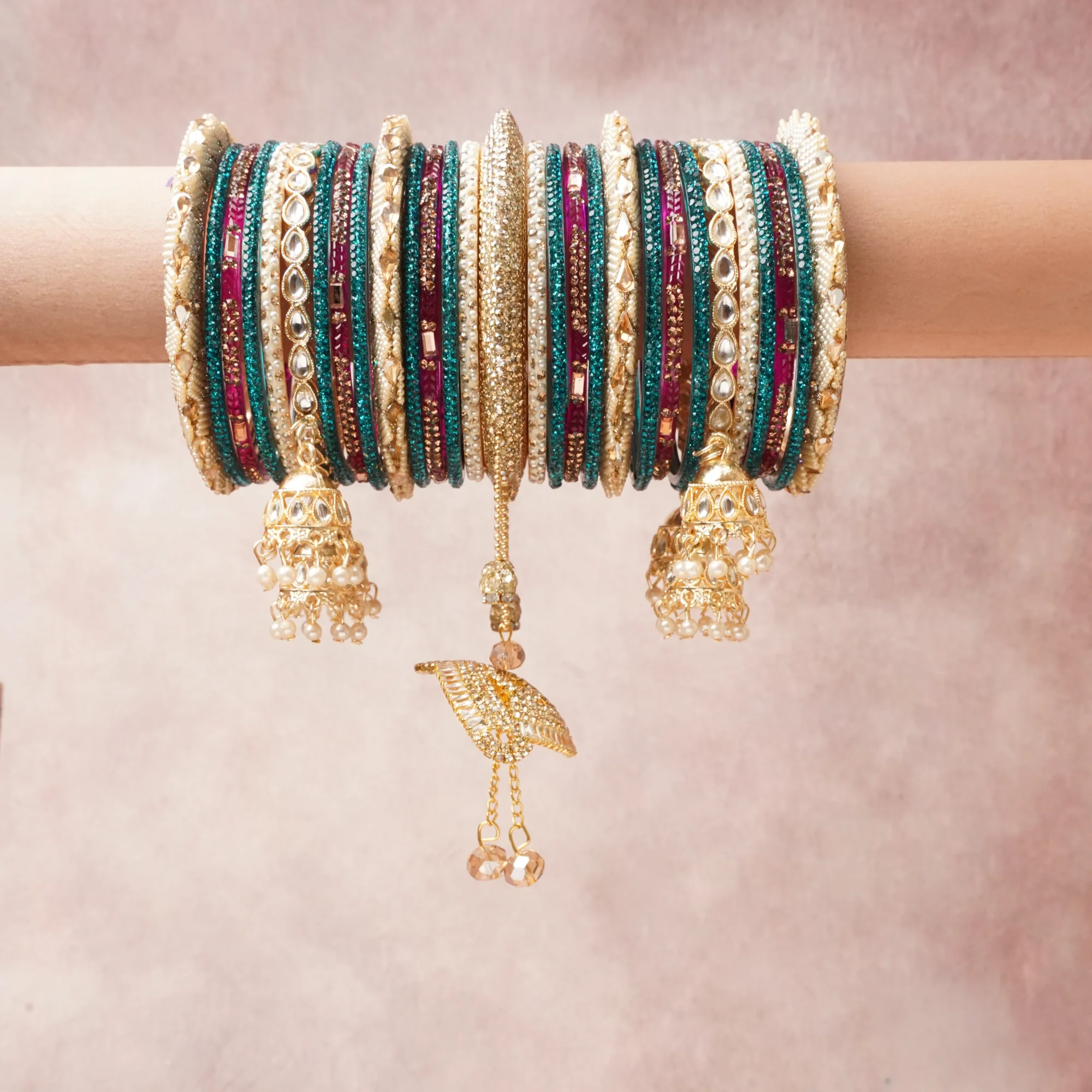 The Femminari Crown- Jewellery beyond luxury. A crown colour Deep Teal set, complemented by Cream, Clear Crystal, Sparkling Gold, featuring Gold-toned Metal, Simulated Pearls, Glass, Kundan Stones, Rhinestones, Crystal. A treat for the eyes, hands and heart- absolutely unforgettable.