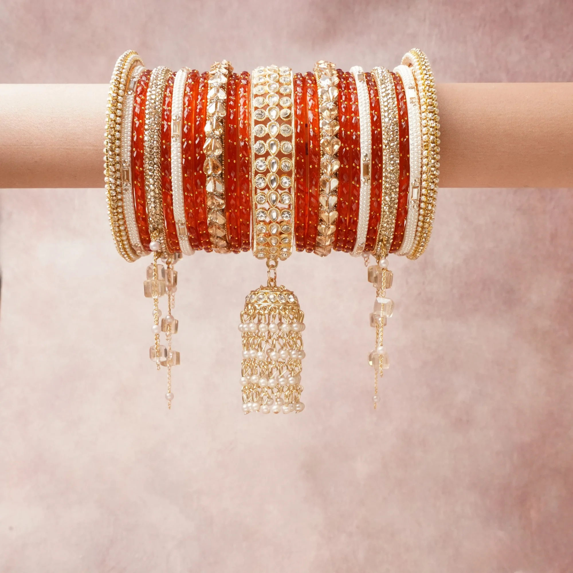 The Femminari Crown- Jewellery beyond luxury. A crown colour Red set, complemented by Pearl White, Clear, featuring Glass, Gold-plated Metal Alloy, Pearls, Cubic Zirconia, Crystal. A treat for the eyes, hands and heart- absolutely unforgettable.