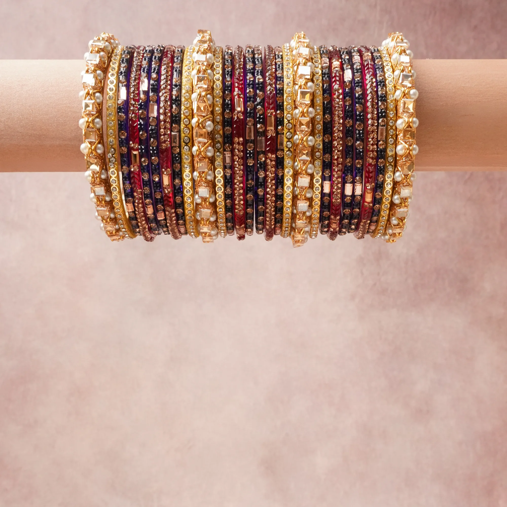 A grounding Deep Burgundy forms the heart of the set, while touches of Gold, Rose Gold, Champagne, Pearl White add charm.

A thoughtful composition of Glass, Metal Alloy, Rhinestones, Faux Pearls, designed to feel complete without being heavy.
Each element layers seamlessly, creating a look that is refined, wearable and quietly striking.