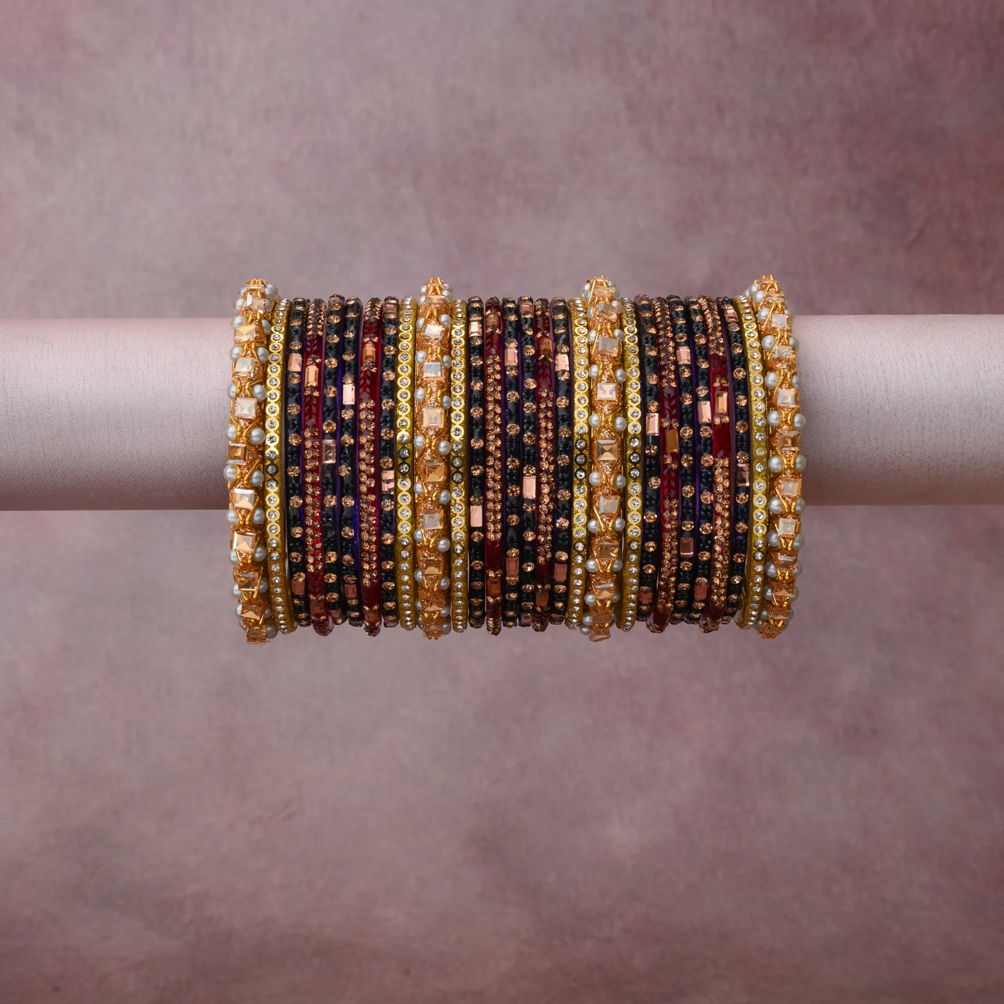 A grounding Deep Burgundy forms the heart of the set, while touches of Gold, Rose Gold, Champagne, Pearl White add charm.

A thoughtful composition of Glass, Metal Alloy, Rhinestones, Faux Pearls, designed to feel complete without being heavy.
Each element layers seamlessly, creating a look that is refined, wearable and quietly striking.