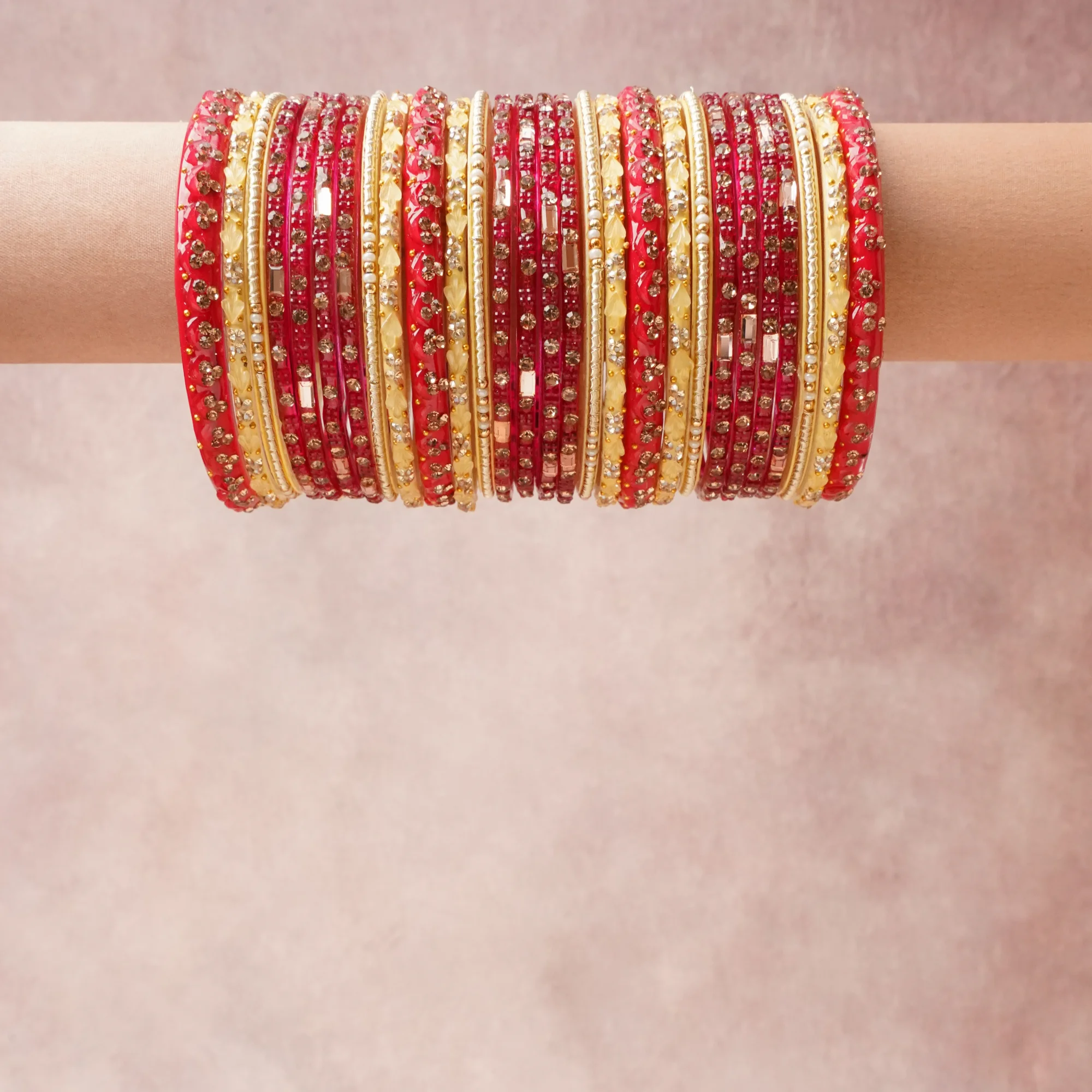 A grounding Deep Crimson forms the heart of the set, while touches of Clear Crystal, Metallic Gold, Ivory add charm.

A thoughtful composition of Glass, Rhinestone, Gold-Toned Metal, Textile, designed to feel complete without being heavy.
Each element layers seamlessly, creating a look that is refined, wearable and quietly striking.