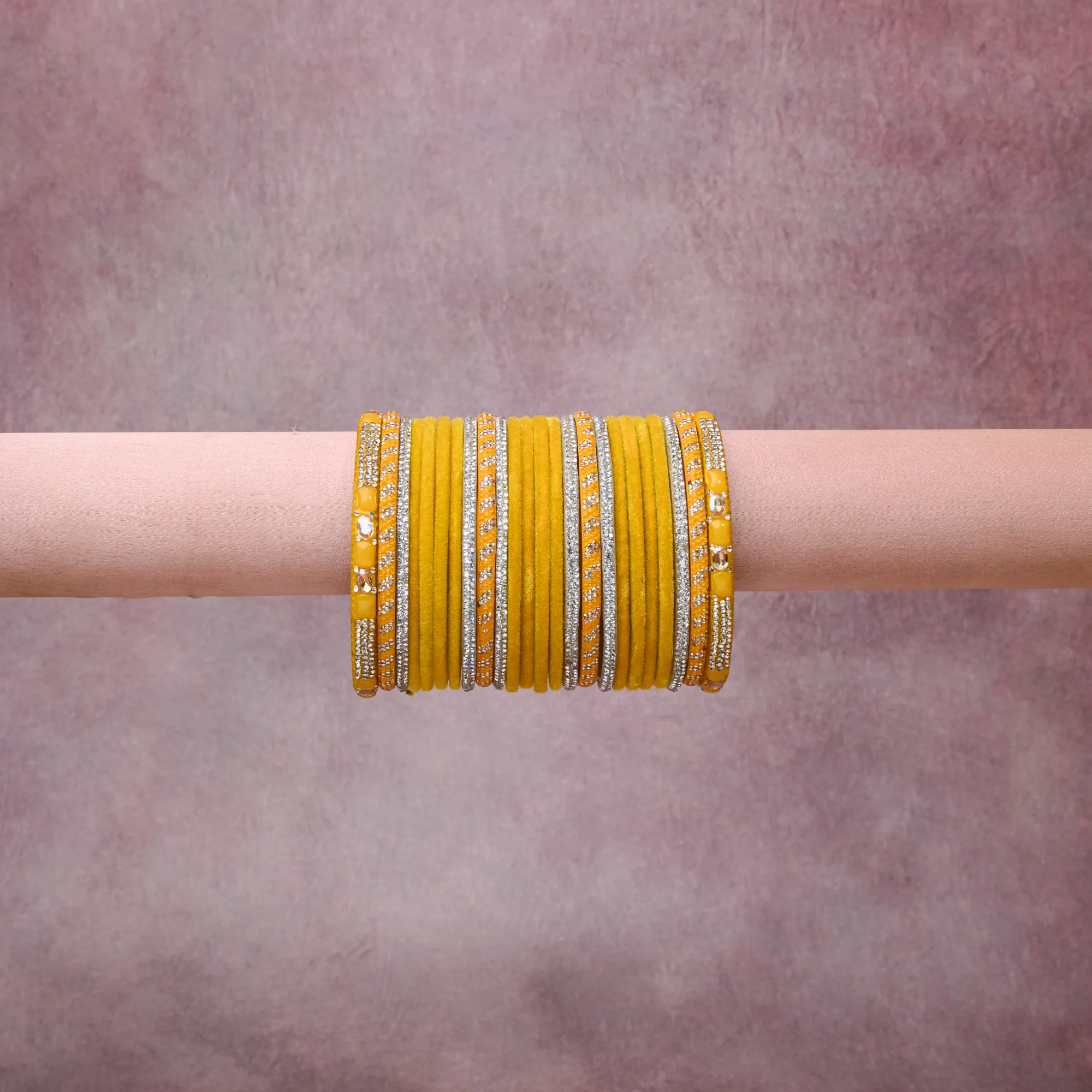 A grounding Goldenrod Yellow forms the heart of the set, while touches of  add charm.

A thoughtful composition of Glass, Velvet, Rhinestones, Silver-toned Metal, designed to feel complete without being heavy.
Each element layers seamlessly, creating a look that is refined, wearable and quietly striking.