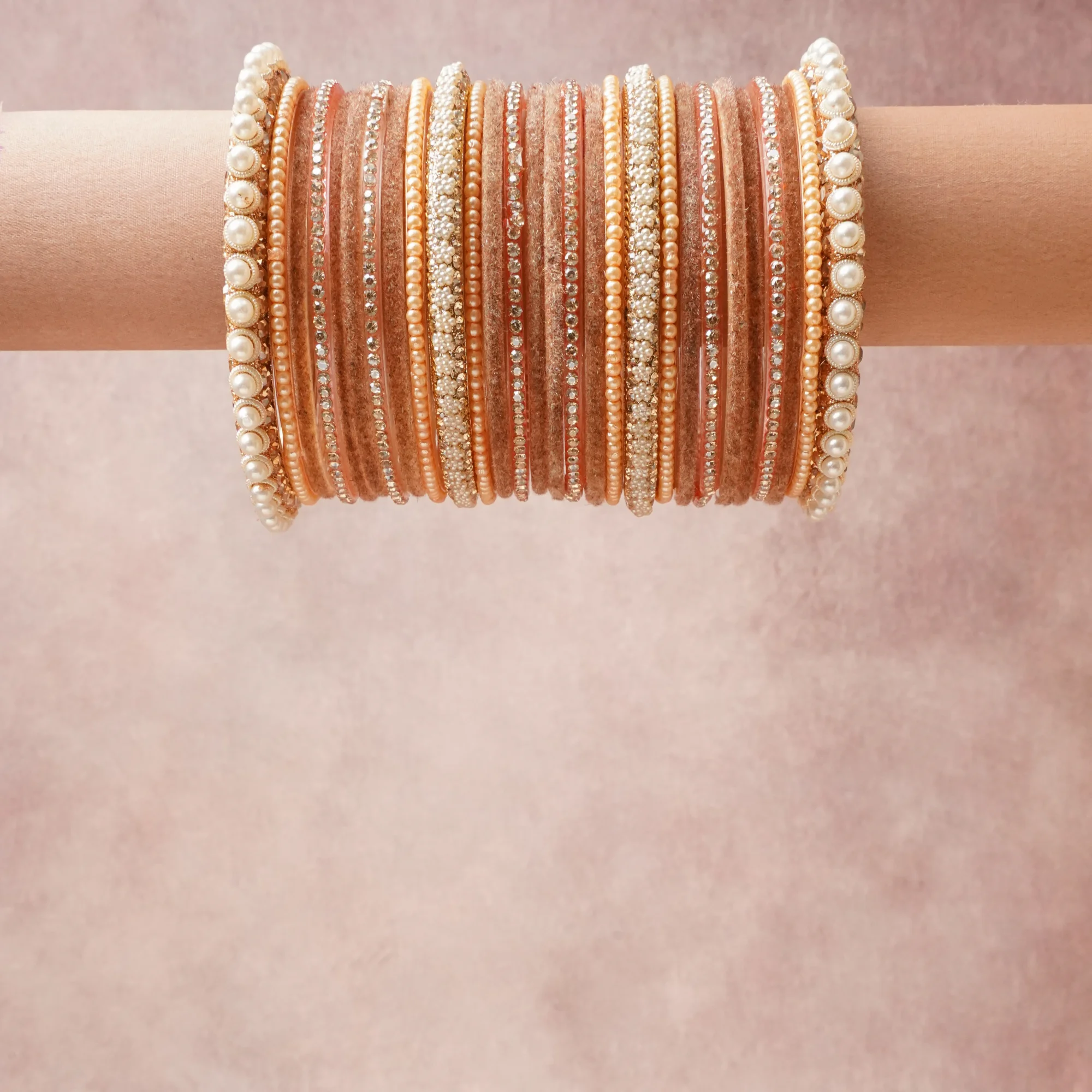 A grounding Copper Rose forms the heart of the set, while touches of Ivory Pearl, Light Peach Pearl, Clear Crystal, Pale Gold add charm.

A thoughtful composition of Rose Gold Tone Metal, Faux Pearl, Crystal, Velvet, Glass, designed to feel complete without being heavy.
Each element layers seamlessly, creating a look that is refined, wearable and quietly striking.