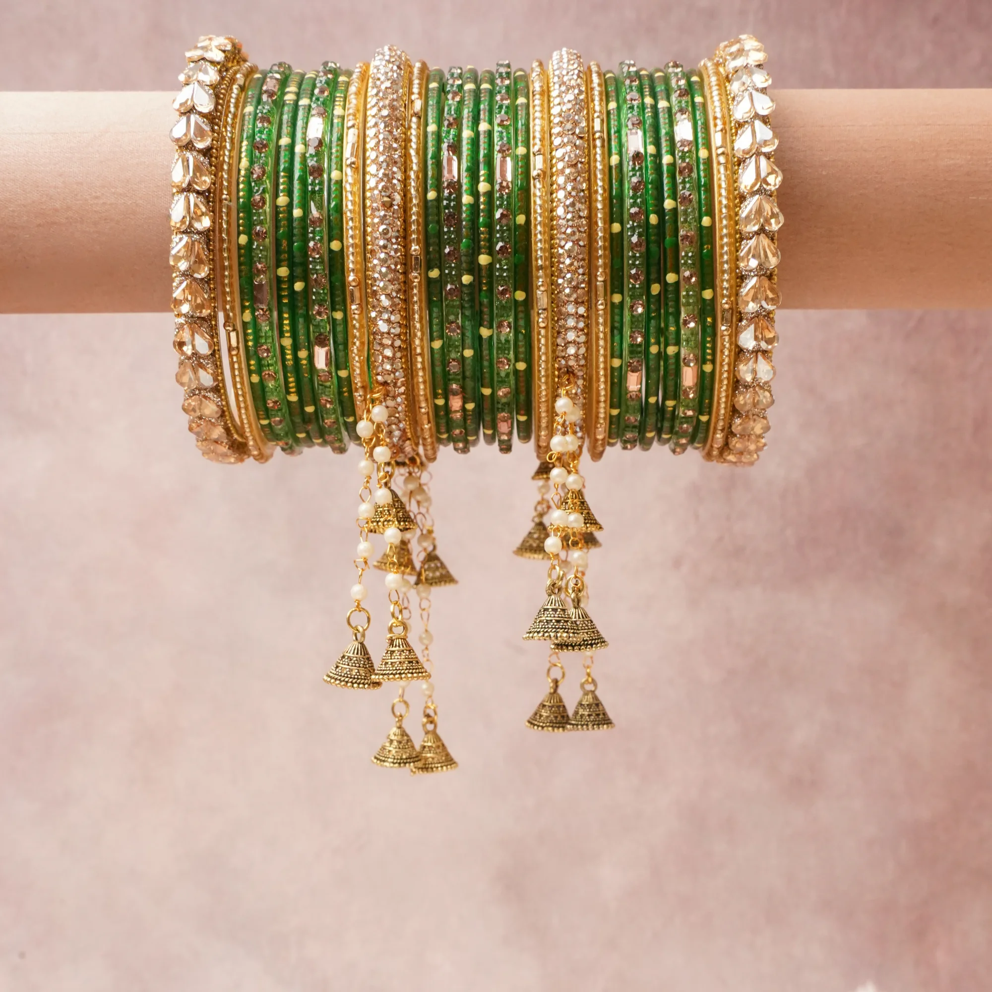 A commanding Deep Emerald Green anchors this beautiful set, enriched with accents of Rich Gold, Clear Crystal, Cream Pearl that add depth and dimension.

Featuring a striking composition of Glass, Gold-plated Metal, Rhinestones, Faux Pearls, this set carries intricate craftsmanship and strong presence. Grand in form, it is created for moments that deserve to be marked.