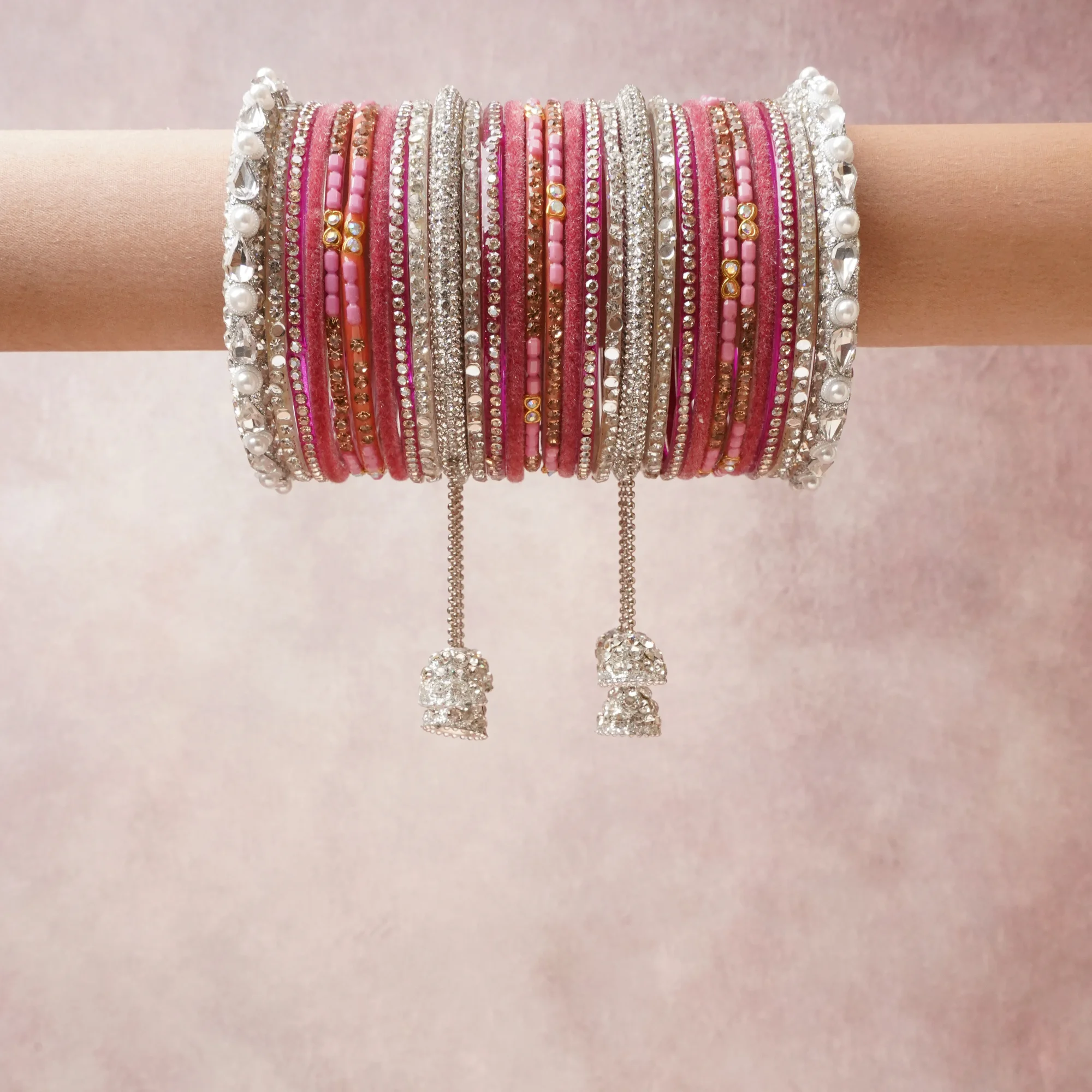 A commanding Pink anchors this beautiful set, enriched with accents of Silver, White, Gold that add depth and dimension.

Featuring a striking composition of Rhinestone, Beads, Pearl, this set carries intricate craftsmanship and strong presence. Grand in form, it is created for moments that deserve to be marked.