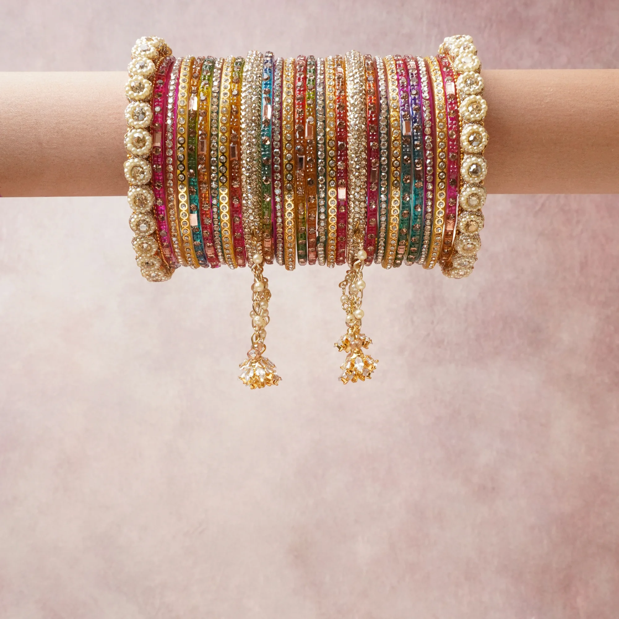 A commanding Multi colour anchors this beautiful set, enriched with accents of Gold that add depth and dimension.

Featuring a striking composition of Metal, rhinestones, pearls, this set carries intricate craftsmanship and strong presence. Grand in form, it is created for moments that deserve to be marked.