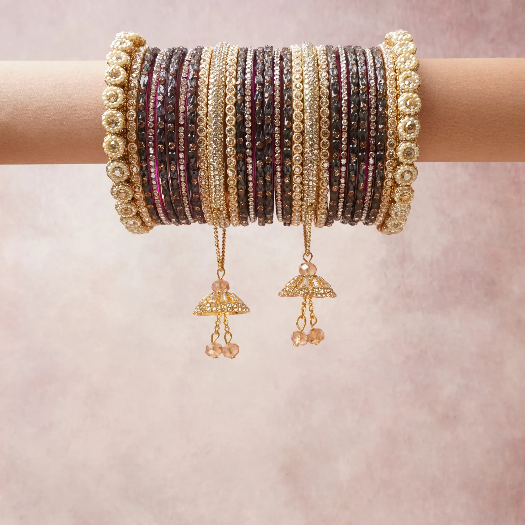 A commanding Deep Burgundy anchors this beautiful set, enriched with accents of Champagne, Gold that add depth and dimension.

Featuring a striking composition of rhinestone, gold-tone metal, crystal beads, this set carries intricate craftsmanship and strong presence. Grand in form, it is created for moments that deserve to be marked.