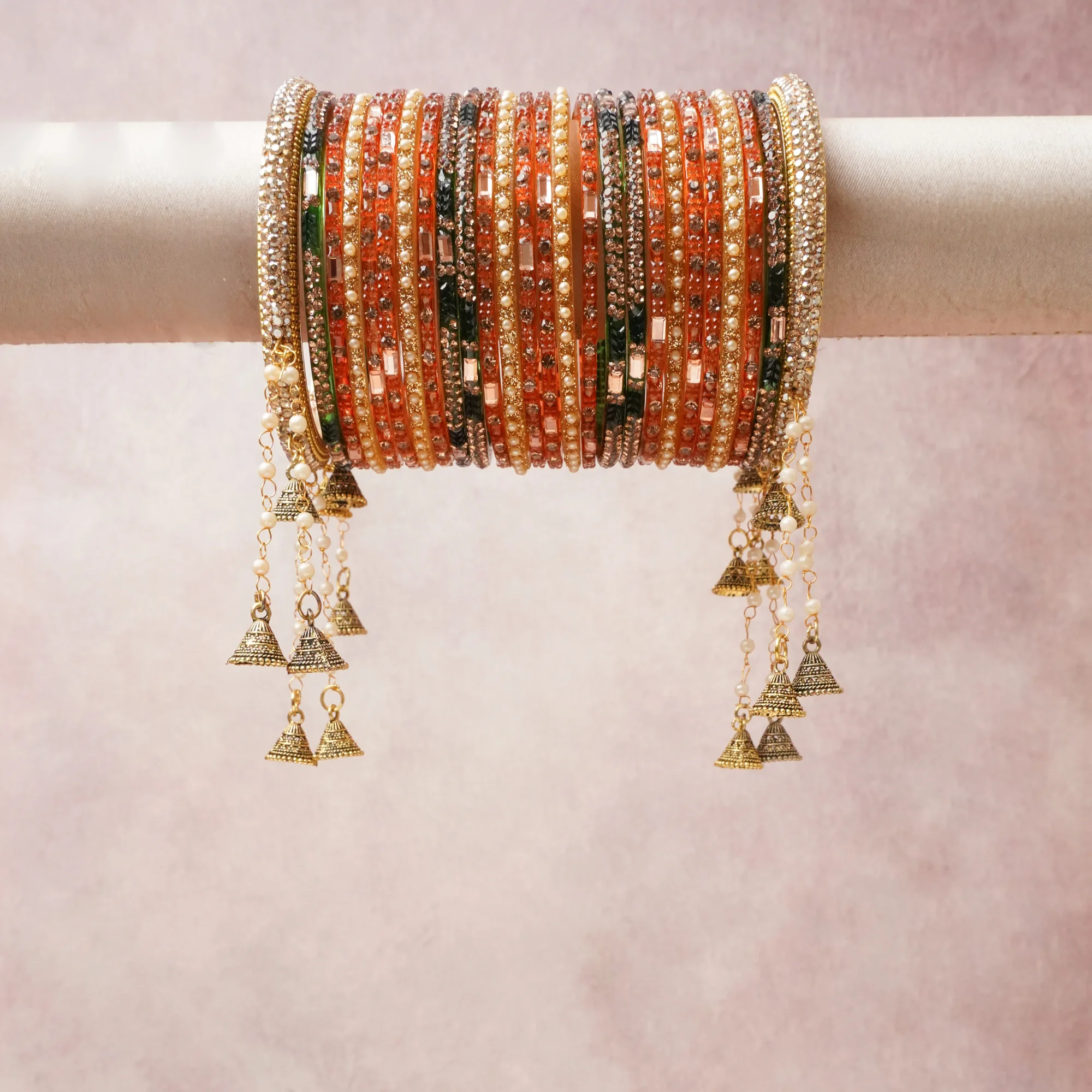 A commanding Orange anchors this beautiful set, enriched with accents of Gold, Black that add depth and dimension.

Featuring a striking composition of glass beads, rhinestones, metal charms, this set carries intricate craftsmanship and strong presence. Grand in form, it is created for moments that deserve to be marked.